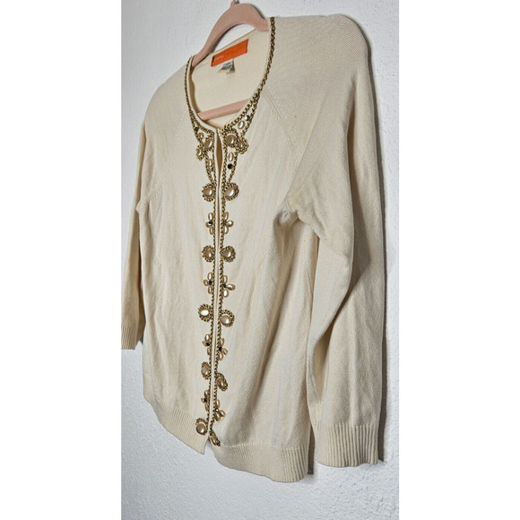 Cynthia Steffe Cardigan Sweater Womens Small Ivory Gold Beaded Silk Coquette - Picture 2 of 11